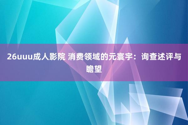 26uuu成人影院 消费领域的元寰宇：询查述评与瞻望