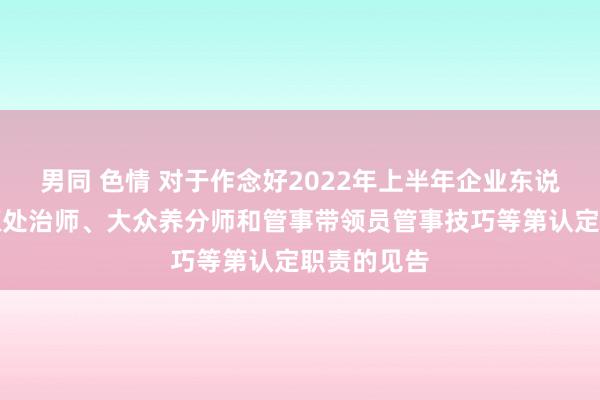 男同 色情 对于作念好2022年上半年企业东说念主力资源处治师、大众养分师和管事带领员管事技巧等第认定职责的见告